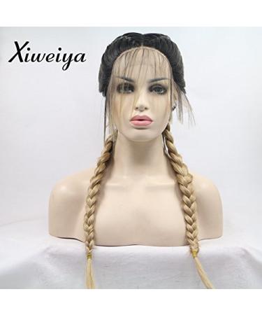 Xiweiya 22-Inch Blonde & Brown Braided Wig - Heat-Resistant Fiber with Baby Hair Front Lace Network for Natural Look - Buy Online on GoSupps.com