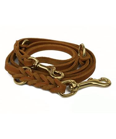 Fat leather Gleine 3-way adjustable leather line braided for dogs 96 models to choose from (3m x 8mm cognac brass hook) 3m x 8mm cognac brass hook
