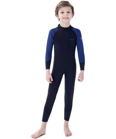Dark Lightning 3/2mm Kids Wetsuit for Boys and Girls, Neoprene Thermal Swimsuit, Toddler/Junior/Youth One Piece Wet Suits for Scuba Divingkeboarding, Full-Blue X-Small