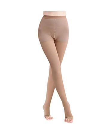 Medical compression tights for women 2030 mmHg opaque graded support hose for verizer edema l (pack con 1) Open toe beige