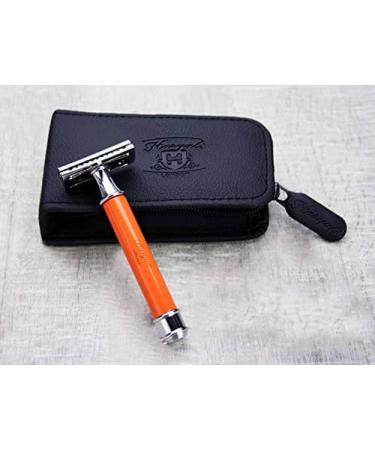 De Safety Razor In Orange Handle Perfect For Deep Clean Shave.
