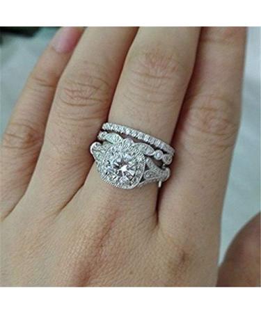 Topaz Zircon 925 Sterling Silver Three-Piece Wedding Ring Set | Cubic Zirconia Engagement Ring | Classic CZ Diamond Ring for Women | Size 9 - Buy Online on GoSupps.com