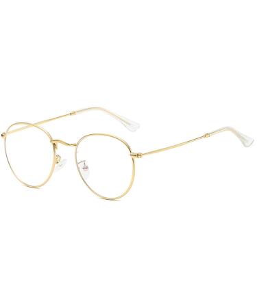 MIGOO Classic Round Blue Light Filter Glasses Without Prescription Metal Frame Retro Eyeglasses Nerd Glasses Unisex (Men/Women) Gold