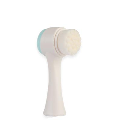 2 in 1 Face Brush Double Sided Facial Cleansing Brush Silicone Cleansing Side and Soft Bristles Washing Face Cleansing and Exfoliating Scrubber to Massage and Scrub Your Skin (White and Blue)