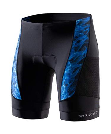 MY KILOMETRE Triathlon Shorts Mens 9" with Adjustable Drawstring Easy Reach Leg Pockets Chamois for Long-Distance Tri Race 2022-darkblue Medium