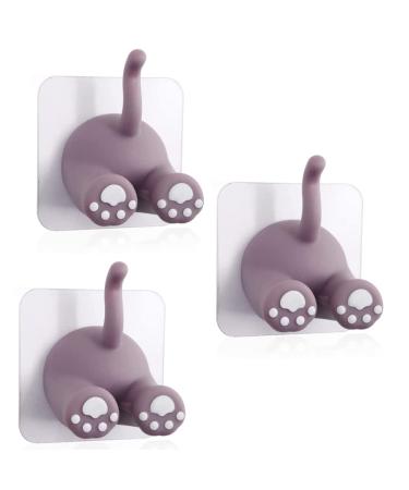 3 pieces of decorative cartoon adhesive hooks animal tail hooks for wall self-adhesive razor-toothbrush plug cable shaving holder waterproof for bathrooms utility to hang up towel keys gray