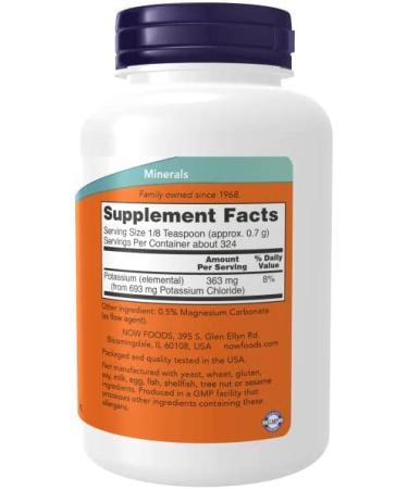 Now Foods Potassium Chloride Powder 8 oz - Pure Electrolyte Supplement - Buy Online on GoSupps.com