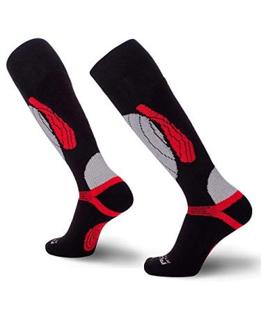 Pure Athlete Elite Wool Race Ski Socks - Warm Comfortable Snowboard/Skiing Socks Small-Medium 1 Pair - Black/Red