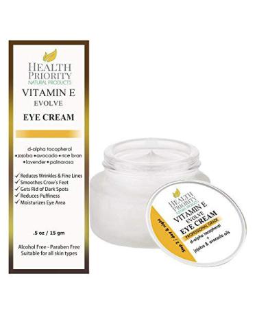 Natural Vitamin E Eye Cream for under eyes treatment. Reduce puffy bags  remove wrinkles & fine lines & soften crow's feet. Best antiaging moisturizer cream for restoring & hydrating 0.5 Fl Oz