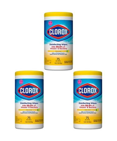 Clorox Disinfecting Wipes, Bleach Free Cleaning Wipes - Crisp Lemon, 75 Count (Packaging May Vary) (Pack of 3)