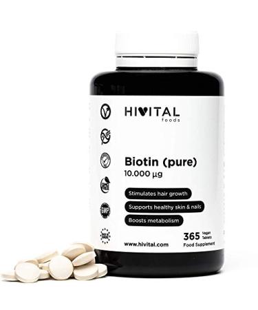 Biotin 10000 mcg (Vitamin B7) | 365 Vegan Tablets (1 Year Treatment) | Stimulates Hair Growth Helps Keep Skin & Nails Healthy & Improves Metabolism