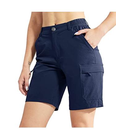 MIER Women's Hiking Cargo Shorts Quick Dry Lightweight with 6 Pockets Stretchy Summer Golf Shorts Outdoor Water Resistant Navy 10