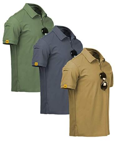 ZITY Mens Polo Shirt Short Sleeve Sports Golf Tennis T-Shirt Set H-(khaki+grey+green) X-Large