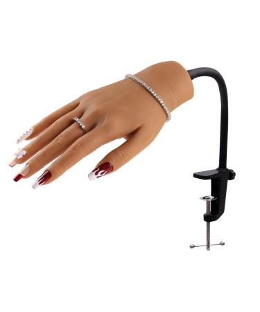 Nail Pratice Training Hand for Acrylic Nails with Stand Bracket,Soft Silicone Maniquin Hand, Flexible Bendable Nail Practice Fake Hand for Nails Art Practice Tool Right Hand 4#