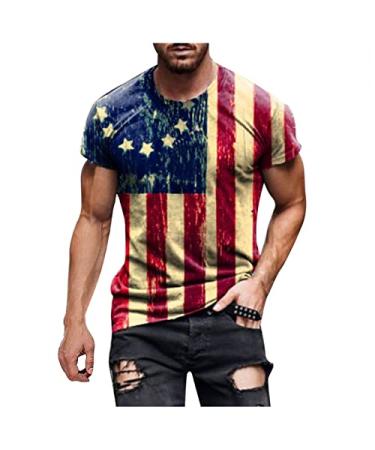 BIFUTON T Shirts for Men Graphic, Mens Graphic Tees Casual Tshirt 3D American Vintage Flag Pattern Vintage Tee Shirts Shirt X-Large A-red