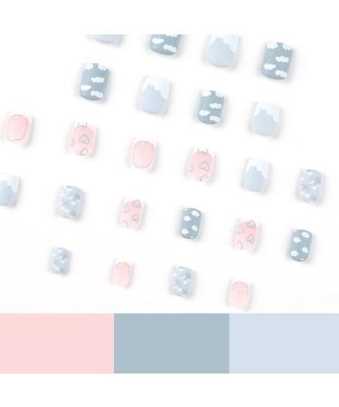 Diduikalor Short Cloud Blue Acrylic Press on Nails - 24Pcs Square False Nails for Women (JP2118) - Buy Online on GoSupps.com