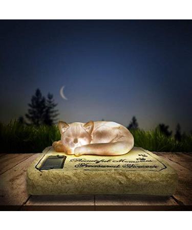Cat Memorial Stones Grave Markers with A Sleeping Cat on The Top - Cat Garden Stones Burial Markers Sympathy Cat Memorial Gifts for Garden, Backyard Patio or Lawn,8.5"x7"x3.5" Solar