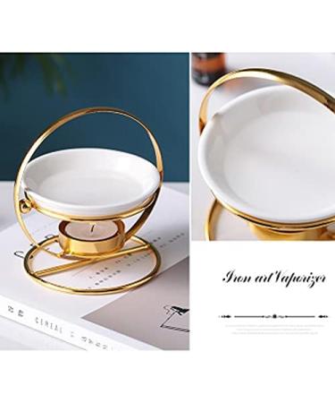 Ikaar Ceramic Flower Pattern Tealight Fragrance Lamp - Aroma Diffuser & Essential Oil Holder in Gold | International Shipping Available - Buy Online on GoSupps.com