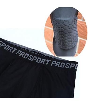 Rayauto 3/4 Capri Compression Training Pants - Honeycomb Knee Basketball Protection for Adults & Teens - Black - Buy Online on GoSupps.com