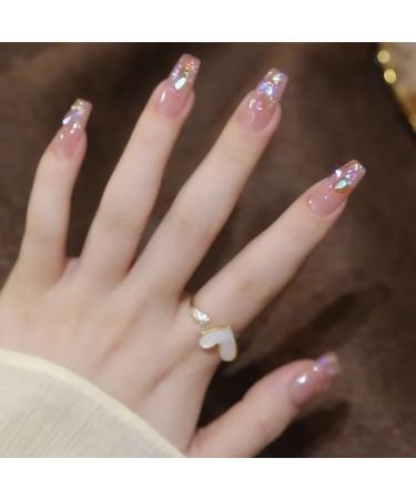 24Pcs/Set Press On Nails Long Sparkling Aurora Broken Diamond False Nails Acrylic Fake Nails Full Cover Nails Tips Artificial Finger Manicure Press on nails for Women and Girls - Buy Online on GoSupps.com