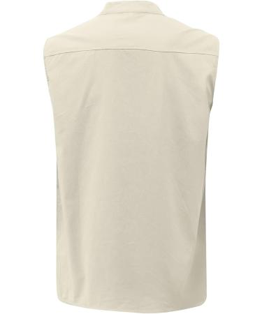 BEUU Men's Cotton Linen Sleeveless Henley V-Neck Vest - Khaki XL - Buy Online on GoSupps.com