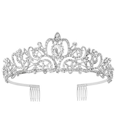 Halloween Silver Crowns for Women Rhinestone Weddings Birthdays Parties Girls' Princess Queen with Combs 1 Pack