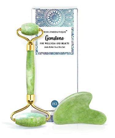 Gua Sha & Face Roller Jade Roller for Face - Natural Healing Crystal Self Care Gifts for Women - Facial Skin Care Tools Muscle Roller Massager Relaxing Relieve Wrinkles (Green)