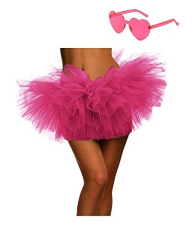Tutu Skirt 5 Layered with Heart Sunglasses Tutus Tulle Ballet Tutu Skirts for Women & Girls Party Dance Dress Hot Pink