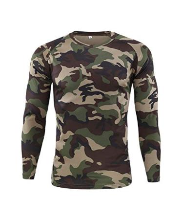 Mens Long Sleeve Shirts Dress Tops T-Shirts Sleeves Quick-Drying Outdoor Long Blouse Solid Point Collar Dress Camouflage Large