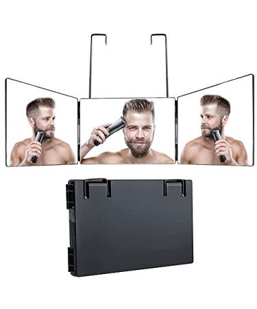 XKWL Rechargeable 3 Way Trifold Mirror with Light  360  Barber Mirror for Self Hair Cutting  Hair Styling  Shaving  Grooming  Dye Hair and Makeup  Light and Height Adjustable (Black) Ab-black