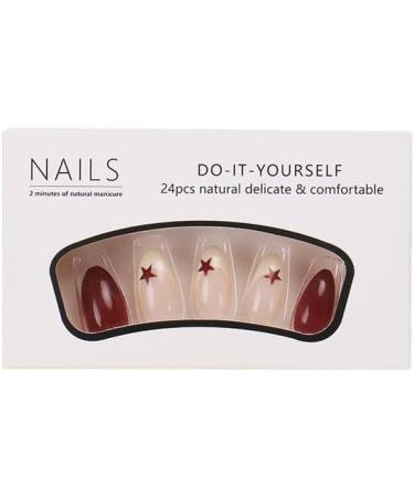 24Pcs/Set Press On Nails Brown five pointed star European and American sweet cool style False Nails Acrylic Fake Nails Full Cover Nails Artificial Finger Manicure Press on nails for Women and Girls - Buy Online on GoSupps.com