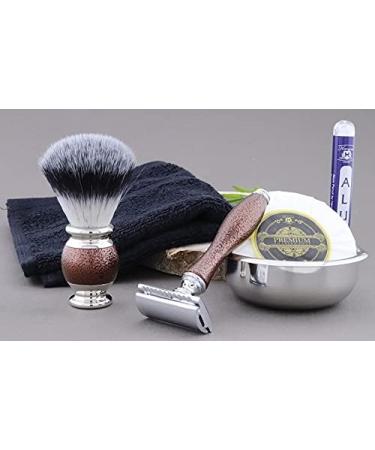 Old School Men's Shaving Set | Synthetic Brush DE Safety Razor Engraved Bowl & Soap | Perfect Gift for Him - Buy Online on GoSupps.com