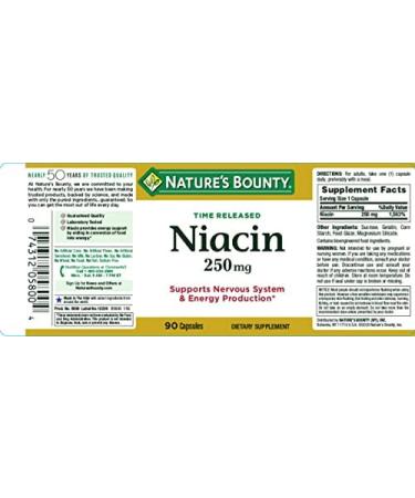 Nature's Bounty Niacin 250mg Supplement - Supports Nervous System & Energy Production - 90 Count - Buy Online on GoSupps.com