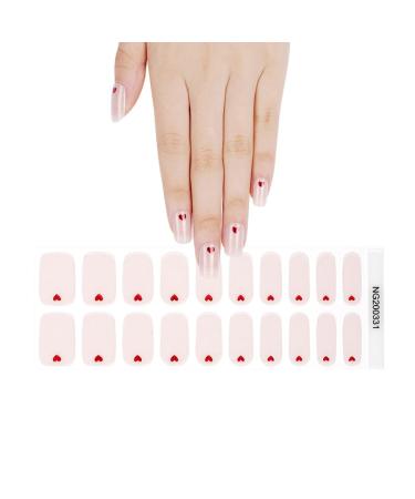 Semi Cured Gel Nails Strips 20 Stickers Nail Wraps Soft Self-Adhesive Gel Nail Stickers Salon-Quality Gel Nail Strips for Nails French Tip Manicure UV/LED Lamp Required (331-Love)