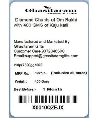 Ghasitaram Gifts Rakhi for Brother Rakhis Online - May Lord Ganesha Be with You Forever Rakhi with 200 GMS of Besan Barfi and 200 GMS of Kaju Katli Rakhi with 200 gms of Besan Barfi & Kaju Katli - Buy Online on GoSupps.com