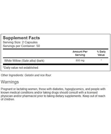 Vitacost White Willow Bark 800mg - 100 Capsules | Natural Pain Relief Supplement - Buy Online on GoSupps.com
