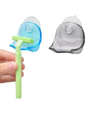 WOO LANDO set of 2 razor holders for the shower and bathroom with suction cup for him & her sky blue - easy to install
