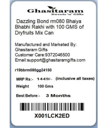 Ghasitaram Gifts Rakhis Online - Rakhi for Brother- Dazzling Bond rm080 Bhaiya Bhabhi Rakhi with 100 GMS of Dryfruits Mix Can Rakhi Set with 100 gms of Dryfruits Mix Can - Buy Online on GoSupps.com