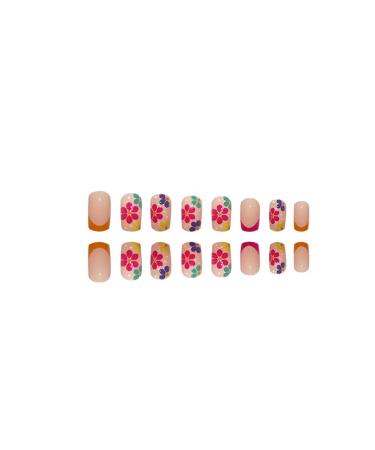 24PCS Medium Square French False Nails with Floral Designs - Nude Pink Acrylic Nail Tips for Women - Glossy Full Cover Press on Nails - Buy Online on GoSupps.com