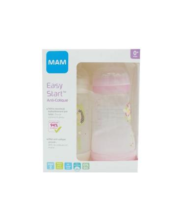 MAM Baby bottle Easy Start Anti-Colic with a ventilated soil 2-Set x 260 ml-0+ months 2+ months-absorbent flow 2 medium speed-pink and white