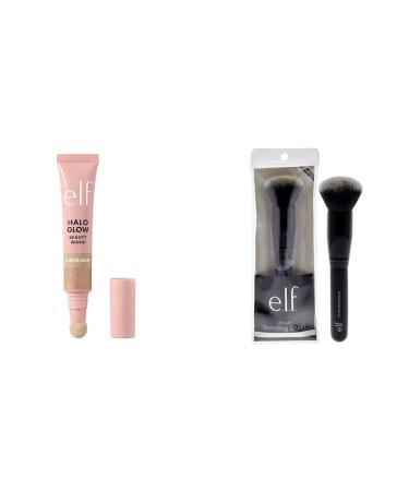 e.l.f. Halo Glow Highlight Beauty Wand Liquid Highlighter Wand For Luminous Glowing Skin Buildable Formula & Ultimate Blending Brush Vegan Makeup Tool Dome-Shaped Champagne Campaign Compact + Brush