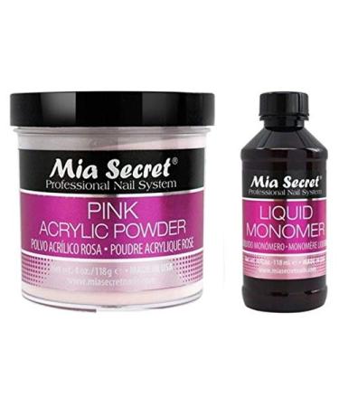 MIA SECRET PROFESSIONAL LIQUID MONOMER 4 oz + PINK ACRYLIC POWDER 4 oz NAIL SYSTEM
