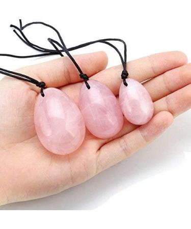 Crystears Rose Quartz Yoni Eggs - Drilled Crystal Massage Eggs in 3 Sizes with Silk Cord for Muscle Relief & Cone Exercises - Buy Online on GoSupps.com