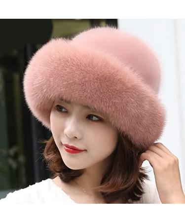 Womens Winter Fur Hat - Adjustable Elastic Soft Fluffy Trimmed Warm Knitted Beanie in Black - Buy Online on GoSupps.com