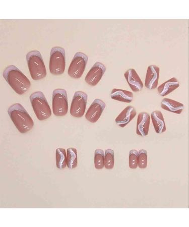 Foccna Coffin French Press On Nails - Pink Swirls Medium Long Fake Nails for Women & Girls | 24 Pcs - Cute Daily Artificial Nail Art - Buy Online on GoSupps.com