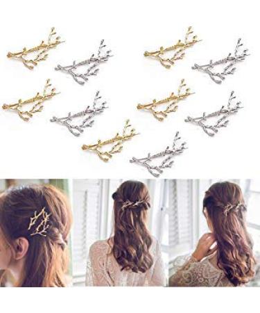 Luckycivia 10pcs Minimalist Dainty Gold Silver Metal Hairpin Leaf Hair Clip Clamps Metal Branches Hairpin Hair Accessories  Best Christmas Gifts