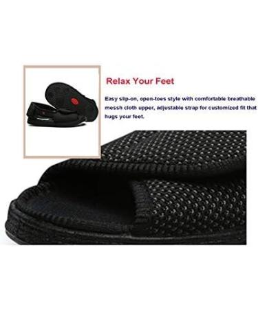 Men's Wide Width Open Toe Diabetic Recovery Slippers - Adjustable Orthopedic Walking Shoes for Foot Relief - Non-slip Arthritis Edema House Shoes - 7 Wide Black - Buy Online on GoSupps.com