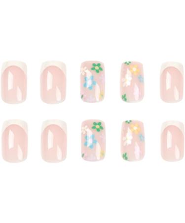 Justotry 24 Pcs Square Short Beige French Press-On Nails with Floral Pattern - Nail Art for Women | Nail Glue Included - Buy Online on GoSupps.com