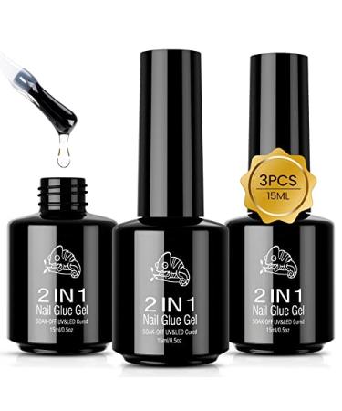 Chameleon 3PCS 15ML 2 in 1 Nail Glue and Base Gel Set for Acrylic Nails - Brush On Nail Glue for False Nails, Nail Glue for Press On Nails and Nail Tips, Gel Nail Polish UV/LED Lamp Required Z-Nail Glue - Buy Online on GoSupps.com