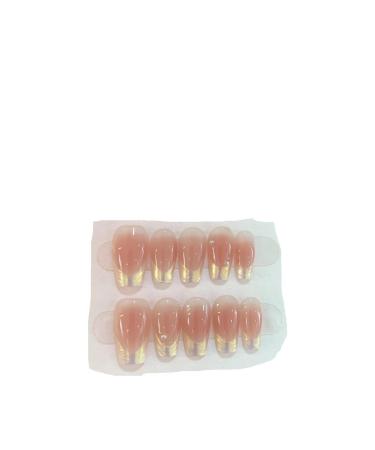 Handmade peach pink jelly press on nails long full cover ballet fake nails with glue detachable stick on nails short tips (Color : 4 Size : M)